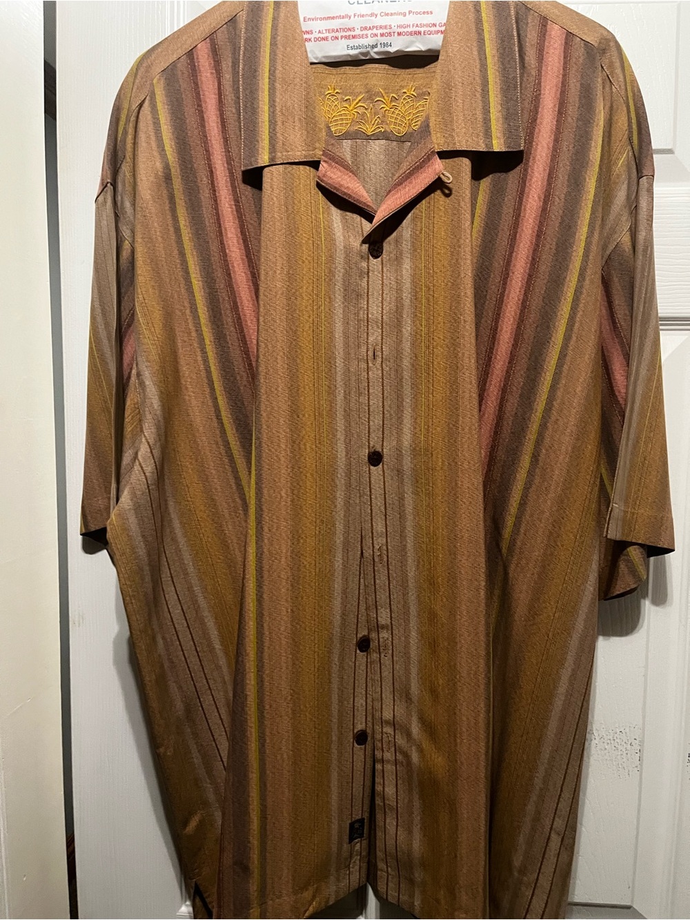 Tommy Bahama Short-Sleeve Button-Down Shirt in Brown, Rust & Yellow Stripe